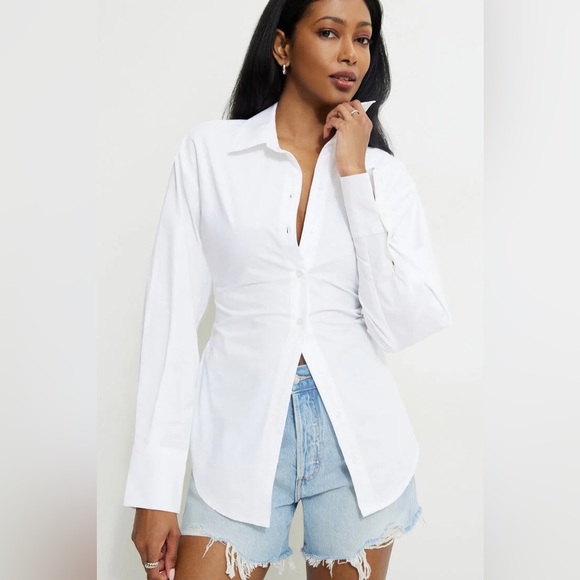 Dynamite Tops - Dynamite Cinched Waist Poplin Shirt